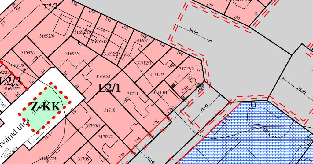 CITY-FORM 2000 KFT. 34/12 Telek övezeti térképe: Városias, jellemzően zártsorú beépítésű lakóterületekre vonatkozó előírások (L2) *3 27.