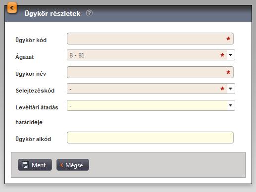 adható meg. Az ágazatok listájában, adott listabeli elem előtt lévő Ügykörök gombot megnyomva megjelennek az adott ágazathoz tartozó ügykörök.