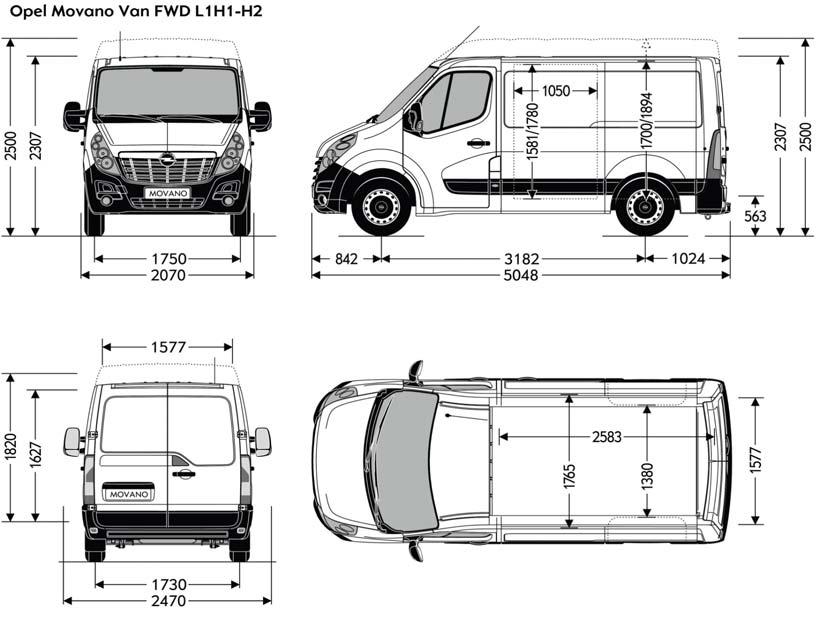 Műszaki Adatok Panel Van elsőkerékmeghajtás (FWD) Panel Van elsőkerékmeghajtás (FWD) Méretek úly és terhelhetőség L1H1 L1H2 Méretek úly és terhelhetőség L1H1 Jármű össztömege (kg) 5 5 Raktér