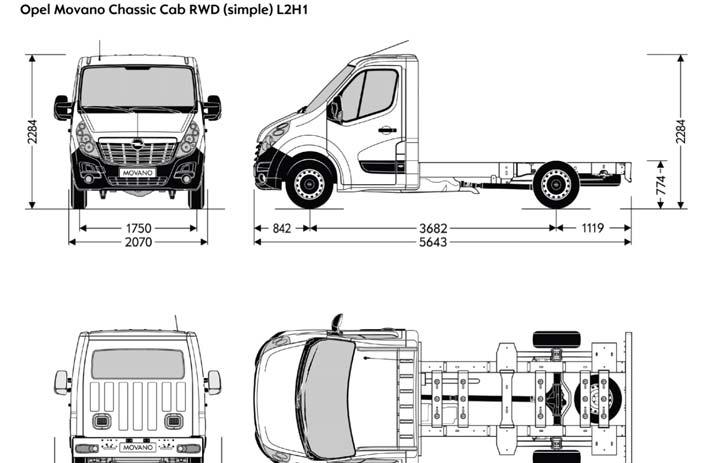 Műszaki Adatok Chassic Cab elsőkerékmeghajtás (FWD) & hátsókerékmeghajtás (RWD) Méretek úly és terhelhetőség L2H1 FWD LH1 FWD L2H1 RWDszimpla Jármű össztömege (kg) 5 5 5 Tengelytáv (mm) 682 4 2 682