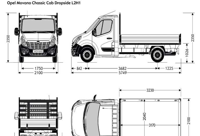 Műszaki Adatok Chassis Cab Dropside elsőkerékmeghajtás (FWD) & hátsókerékmeghajtás (RWD) Méretek úly és terhelhetőség L2H1 FWD LH1 FWD L2H1 RWDszimpla Jármű össztömege (kg) 5 5 5 Tengelytáv (mm) 682