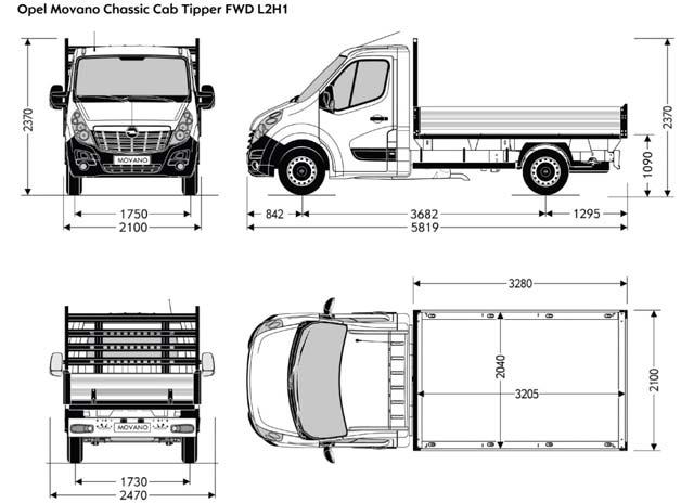 Műszaki Adatok Chassis Cab Tipper elsőkerékmeghajtás (FWD) & hátsókerékmeghajtás (RWD) Méretek úly és terhelhetőség L2H1 FWD L2H1 RWDszimpla LH1.
