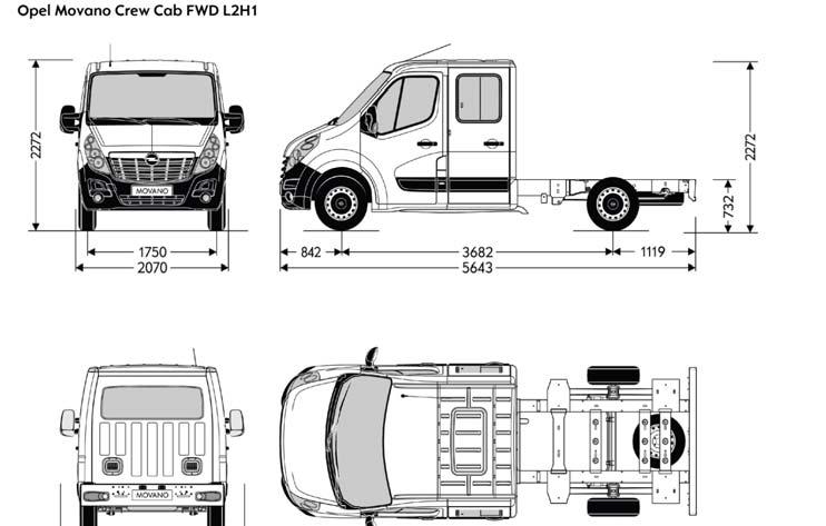 Műszaki Adatok Crew Cab elsőkerékmeghajtás (FWD) & hátsókerékmeghajtás (RWD) Méretek úly és terhelhetőség L2H1 FWD LH1 FWD L2H1 RWDszimpla