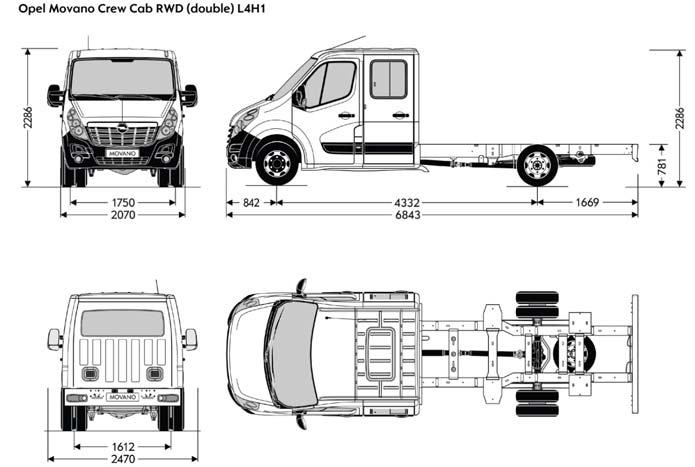 Műszaki Adatok Méretek úly és terhelhetőség Crew Cab hátsókerékmeghajtás (RWD) LH1 RWDszimpla LH1.5t RWDdupla LH1 4.5t RWDdupla L4H1.5t RWDdupla L4H1 4.