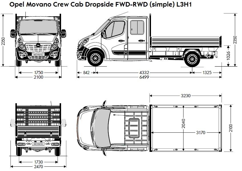 Műszaki Adatok Méretek úly és terhelhetőség Crew Cab Dropside hátsókerékmeghajtás (RWD) LH1 RWDszimpla LH1.5t RWDdupla LH1 4.5t RWDdupla L4H1.5t RWDdupla L4H1 4.