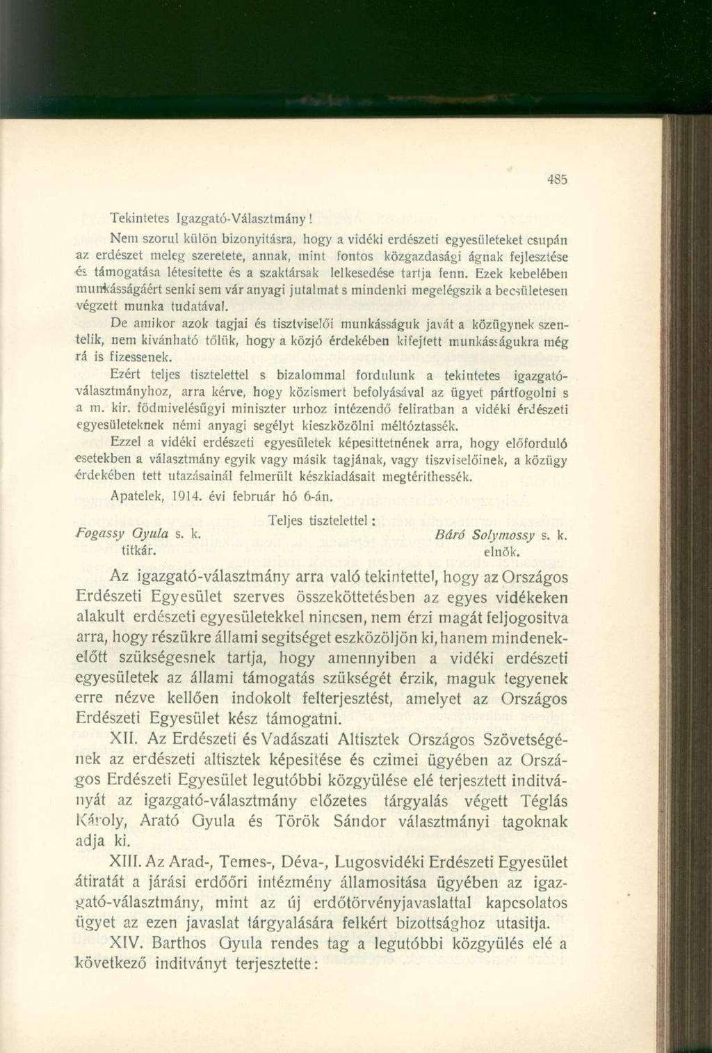 Tekintetes Igazgató-Választmány!