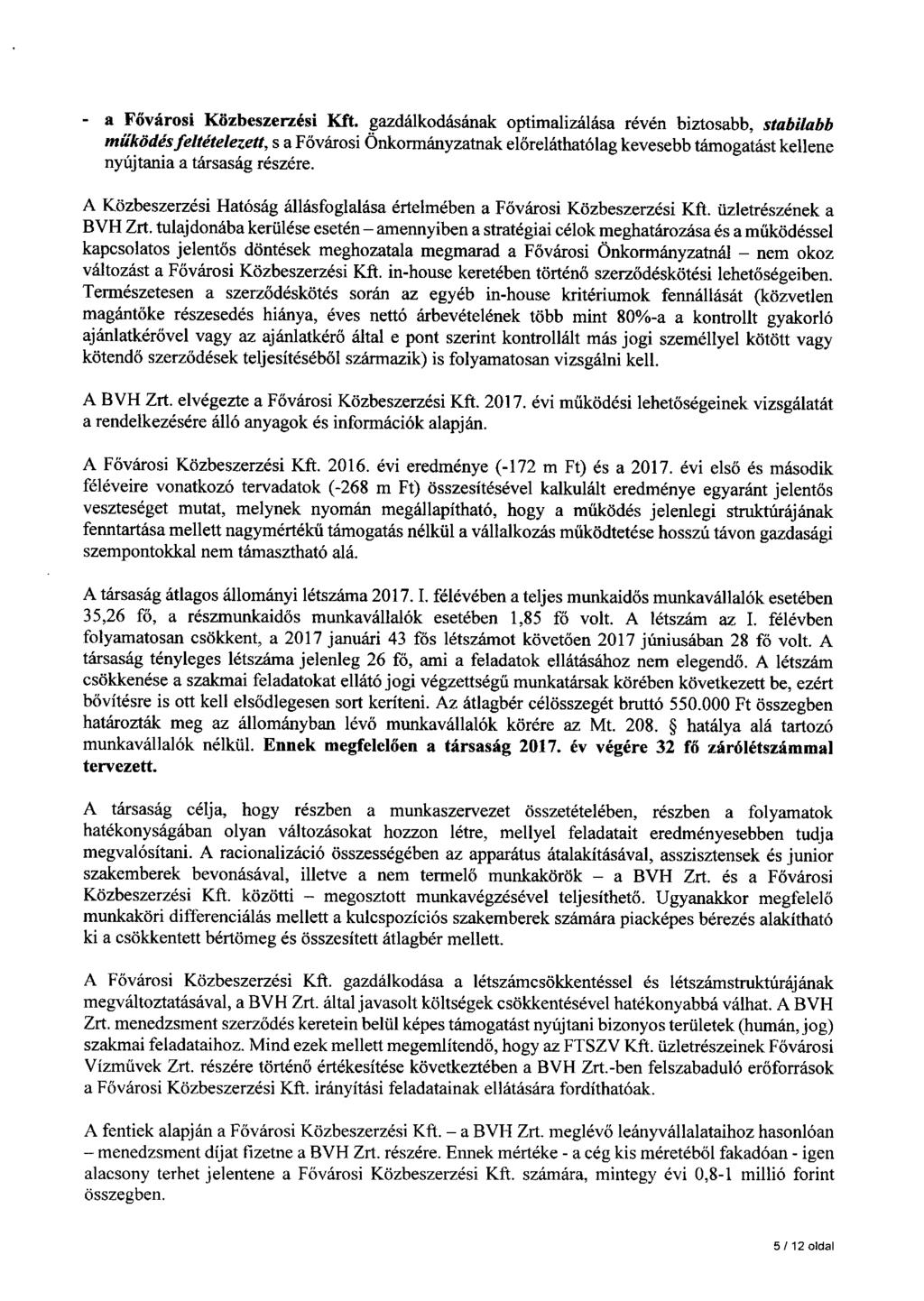 a Fővárosi Közbeszerzési Kft.
