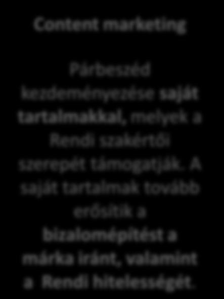 A saját tartalmak tovább erősítik a bizalomépítést a márka iránt, valamint a Rendi hitelességét.