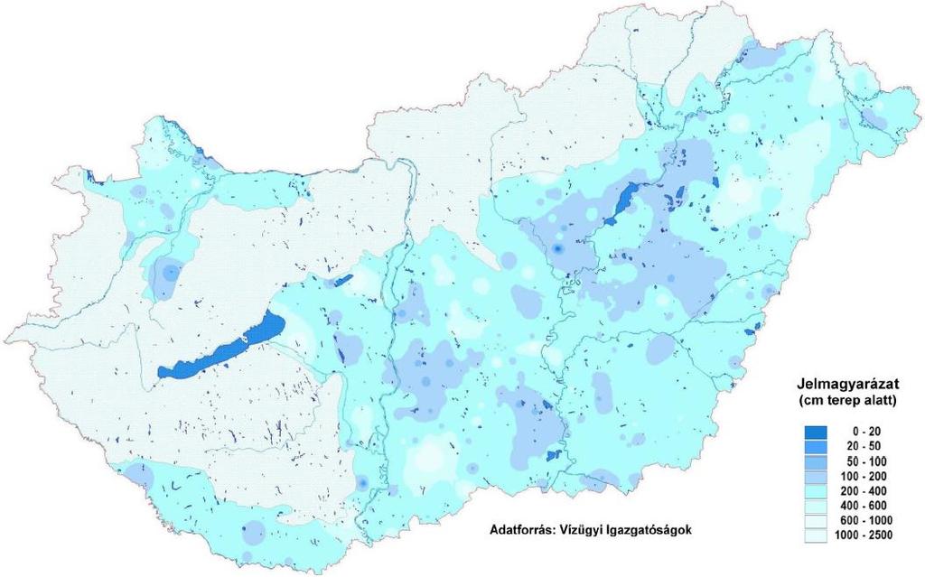 TALAJVÍZSZINTEK 218. május 8. ábra: A talajvízszintek terep alatti mélysége a 218.