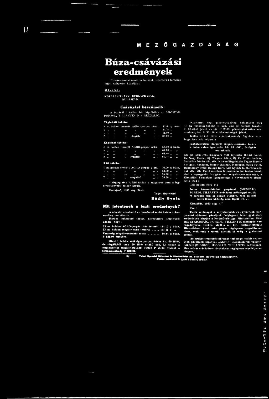 f. r»..,.,. réziiálle. lli.so ( búza, 4 i.3o.. 41.90 33.10,. Közismert, hogy gálic-csavá/.ásnal holdanként még 10 kg vetőmag-többlet is kell, ami 63 holdnál további P 88.20-at jelent és ig\ P 25.