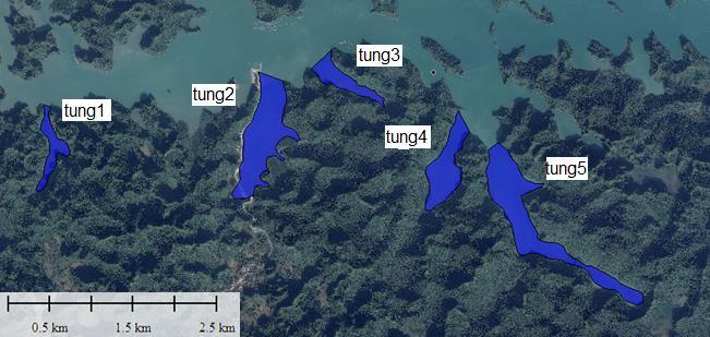 Morfometrical investigation of ángs Egyéb térinformatikai vizsgálatok Általánosságban elmondható, hogy a Cat Ba körüli szigetek mérete és száma csökken a fő szigettől