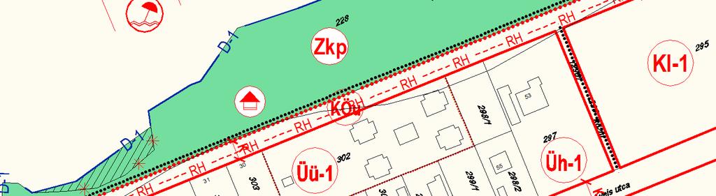 12. A 302 hrsz-ú telek egy részének Üü1 övezetből Üh-1 övezetbe sorolása A 302 hrsz-ú telket befoglaló Semmelweis utca Fráter utca Berzsenyi Dániel utca 296 hrsz-ú gyalogút által határolt tömbben a