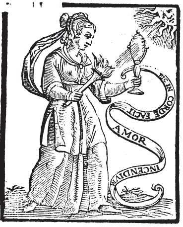 326 A szerelem lángja (Hooft, Emblemata amatoria, 1618) Cesare Ripa Iconologiájának több kiadásában is találkozhatunk egy hasonló illusztrációval az Origine d amore című
