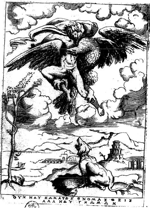 A háborgó irracionalitás (Bocchi, Symbolicarum, 1555) Az illusztráción a kutyától balra egy fa is található.