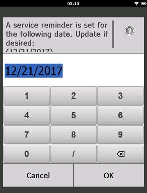 Válassza az OK lehetőséget, ha elfogadja a szervizemlékeztető dátumát, vagy írjon be másik dátumot.
