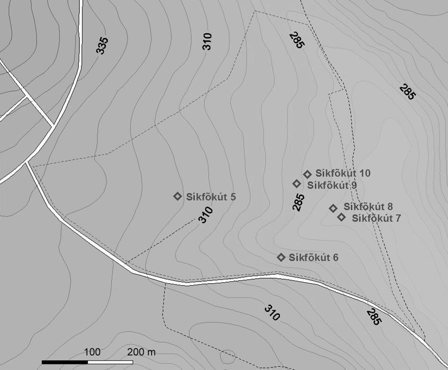 Chimica Acta Scientiarum Transylvanica, 25/3, 2017. 1. ábra: A síkfőkúti mintaterület domborzata és a feltárt talajszelvények elhelyezkedése. Fig. 1. The relief of the Síkfőkút plot and the location of the explored soil profiles.