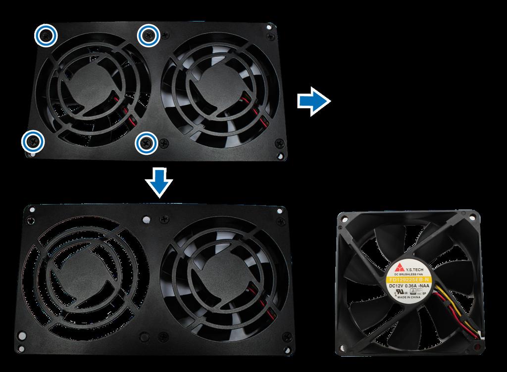 b Húzza ki a 2 ventilátorkábelt a ventilátorház aljánál