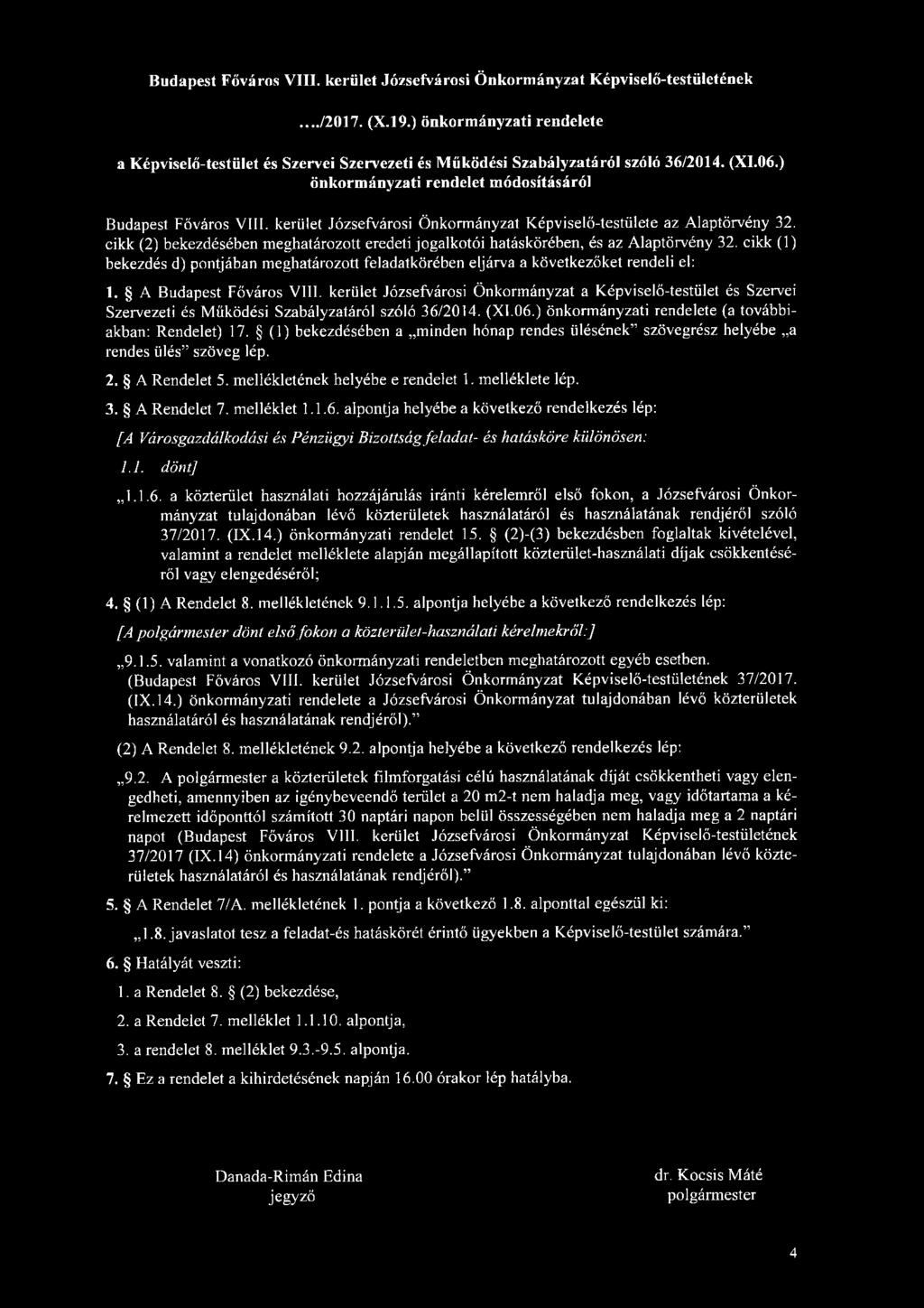 Budapest Főváros VIII. kerület Józsefvárosi Önkormányzat Képviselő-testületének /2017. (X.19.