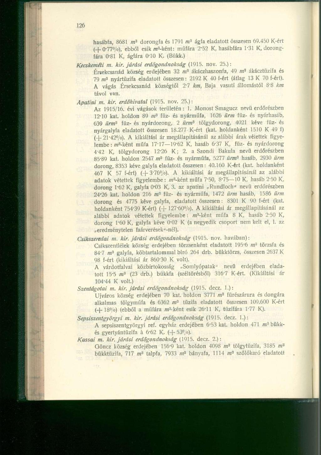 hasábfa, 868 1 m 3 dorongf a é s 179 1 m 3 ágf a eladatot t összese n 69.45 0 K-ér t (+0-77 /o), ebbő l esi k maként: műfár a 2-5 2 K, hasábfára 1-3 1 K, dorong - fára 0-8 1 K, ágfár a 0-1 0 K. (Bükk.