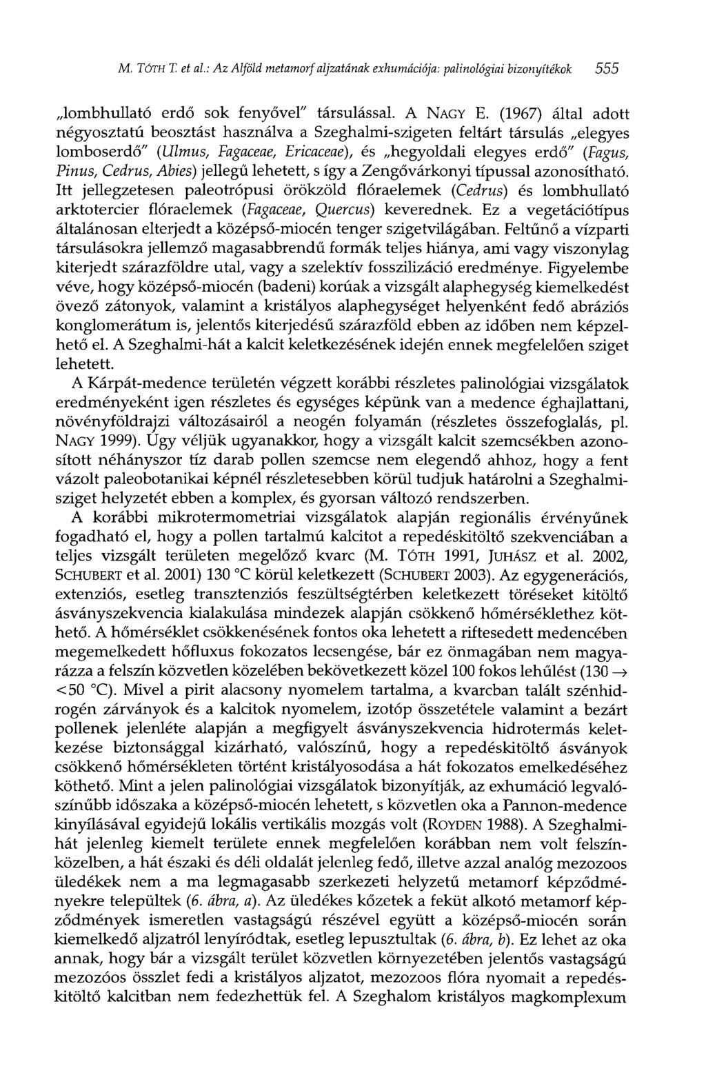 M. TÓTH T. et al: Az Alföld metamorf aljzatának exhumációja: palinológiai bizonyítékok 555 lombhullató erdő sok fenyővel" társulással. A NAGY E.
