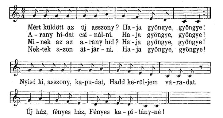 www.kjnt.ro/szovegtar A hidasjátékok és kutatási előzményeik Az új asszony, akit kapunyitásra kérnek, nem más, mint a Új ház, fényes ház (az újhold) fényes kapitánynéja: 18. kotta.