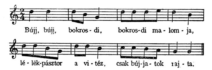 A magyar hidasjátékok szimbolikus jelentéseinek nyomában 23. kotta. Bújj, bújj, bokrosdi Nagyatád, Somogy vm. (MNT I. 496 496/829).