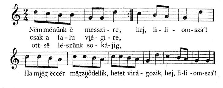 Zalaszabar, Zala vm. (idézi Lázár 1990: 612/39). Ugyanerről szól a körformából kiinduló, majd a két kaputartó lány kifordulásával végződő kapuzó játék is: 14. kotta.