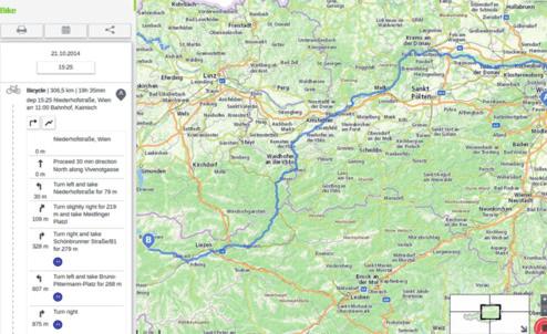 9. ábra: Kerékpáros útvonal tervezése az Google Maps Biking útvonaltervezőjével ókkal szolgál. Köszönhetően az üzemeltetőnek (VOR), az adatok naprakészek.