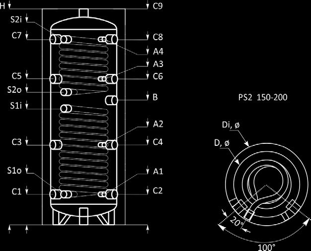 fuggóleges fávolság mm 1400 1780 Atmérő / szigeteléssel D, mm Ø 400/500 Ø 400/500 Üzemi nyomás/max. hőmérséklet puffer bar/ 0 C 3/95 3/95 Üzemi nyomás/max.