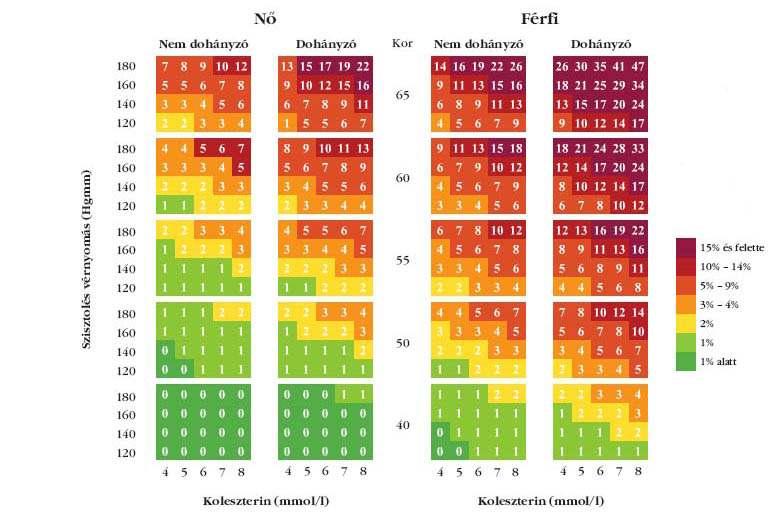 SCORE SZÍVBETEGSÉG RIZIKÓTÁBLÁZAT KOCKÁZATBECSLŐ TÁBLA Halálos