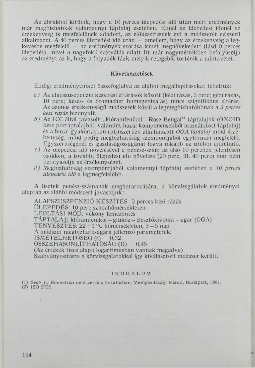 Az ábrákból kitűnik, hogy a 10 perces iilepedési idő után mért eredmények már megbízhatóak valamennyi táptalaj esetében.