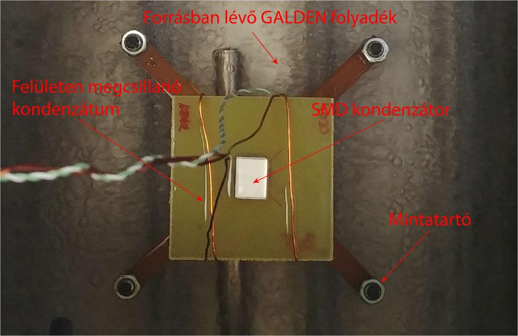 4-7. ábra - Nagyméretű SMD kondenzátor melegedésének mérése kísérleti gőzfázisú forrasztókemencében 4.4.2 Légmentesen zárt doboz a hőátadási együttható szétválasztásának vizsgálatához A szimulációhoz