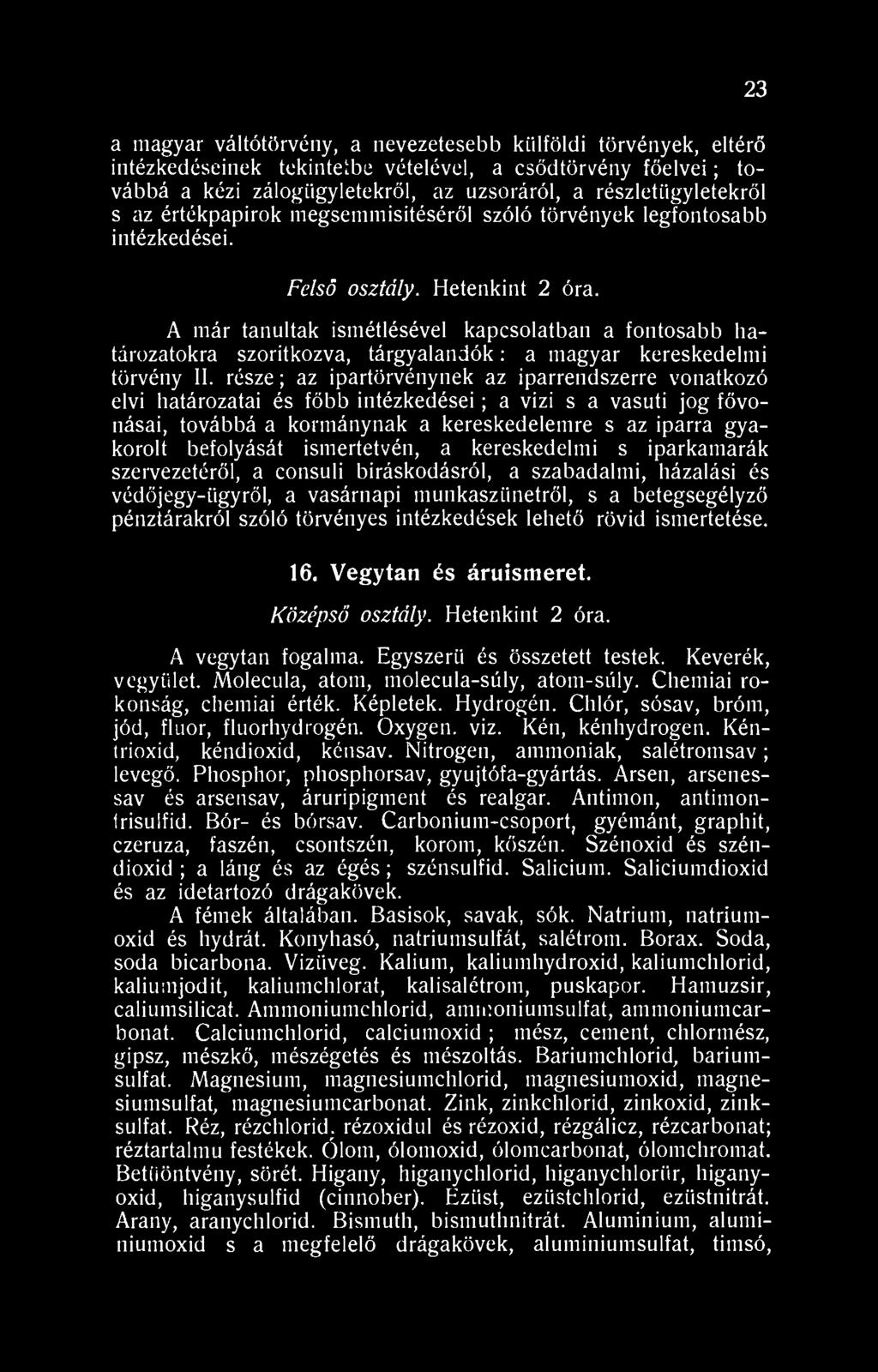 A már tanultak ismétlésével kapcsolatban a fontosabb határozatokra szorítkozva, tárgyalandók: a magyar kereskedelmi törvény II.