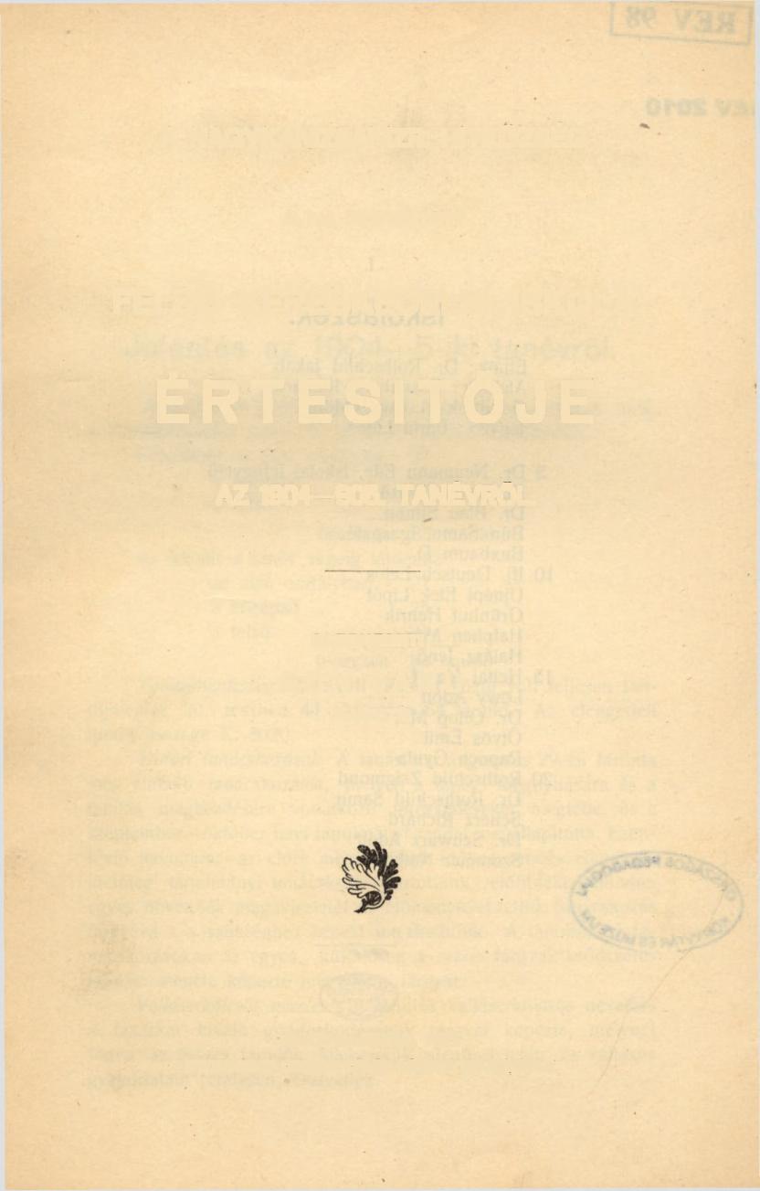 A NAGYKANIZSAI IZR. HITKÖZSÉG ÁLTAL FENTARTOTT FELSŐ KERESKEDELMI ISKOLA ÉRTESÍTŐJE AZ 1904-905.