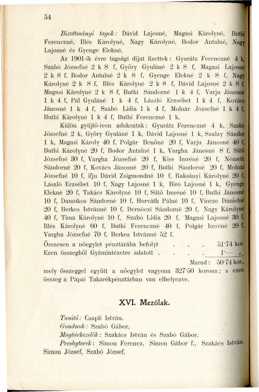 54 Bizottmányi tagol:: Dávid Lajosné, Magasi K;U'üIyiié, Buthi Fcrenezné, Illés Károlyné, Nagy Károlyné. Bodor Antalné, Nagy Lajosné és Gyenge Elekné.