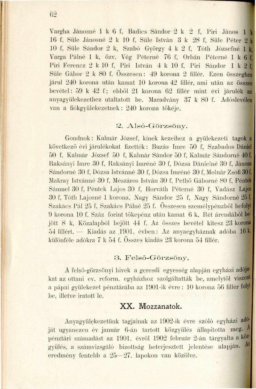 62 Vargha Jáiiüsné 1 k G f, Badics Sándor.! k 2 f, Piri János 1 \ 16 f. Sülé Jánosné 2 k 10 f.