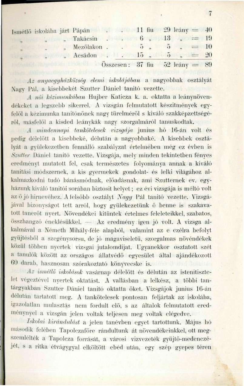 Pillét l(") kolúbii r* : = járt Pápán 11 íiii 29 leány 4(t ^ Takácsin 6 13. ^ 1!) Mezőlakon. 5,, ö = lu, Acsádon 15.. ö = 20 Összesen: 8< fiu 02 leány = 89 Az anijaegyhá.íl~ö.