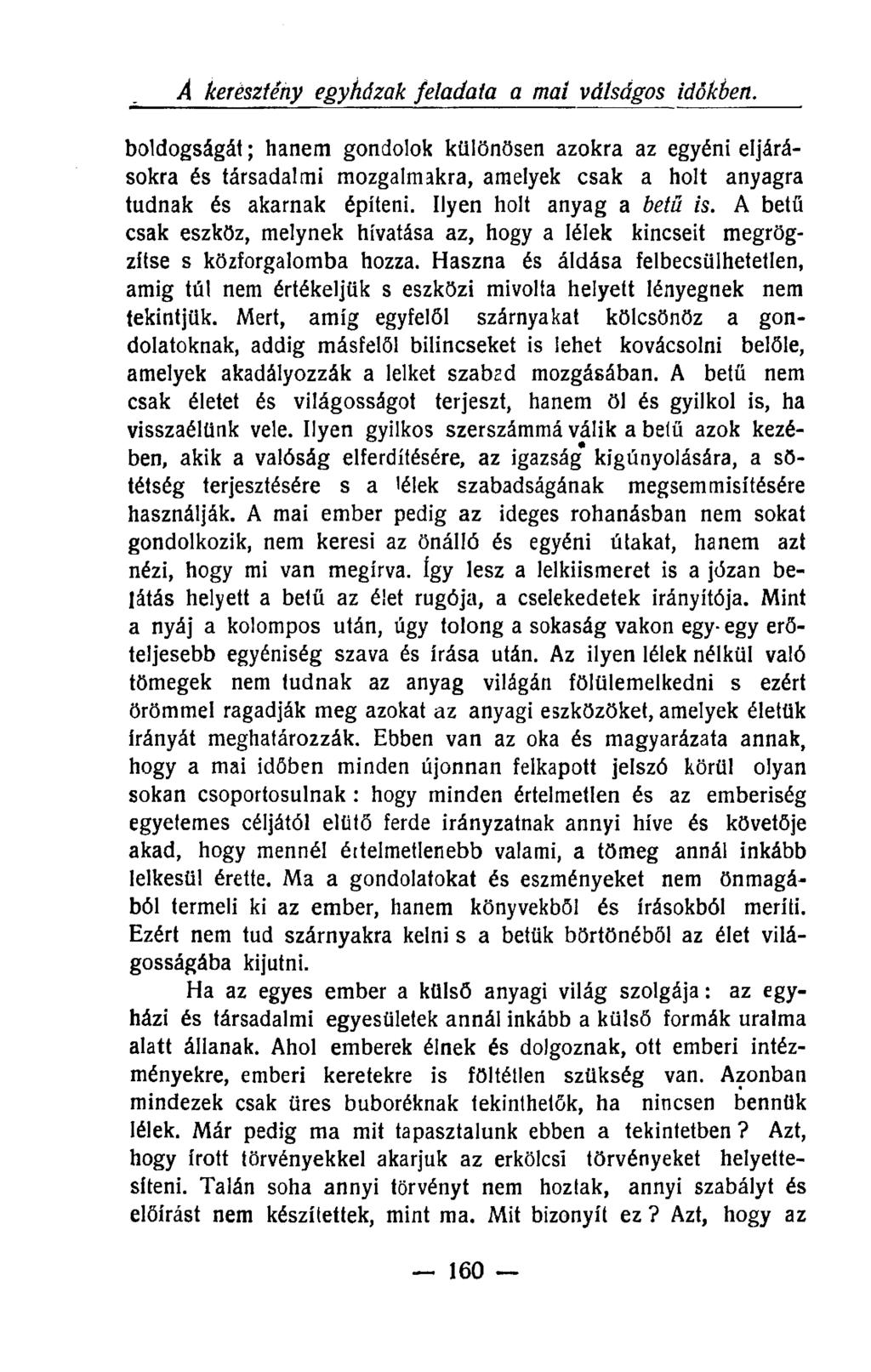 A keresztény egyházak feladata a mai válságos időkbeti.
