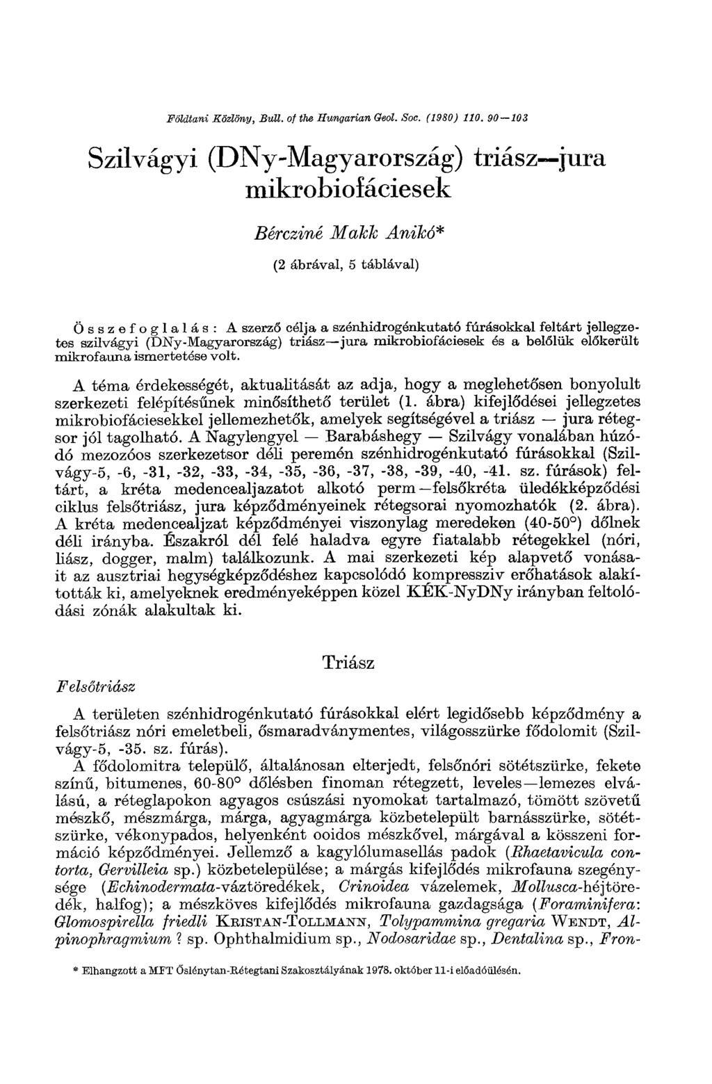 Földtani Közlöny, Bull, of the Hungarian Geol. Soc. (1980) 110.