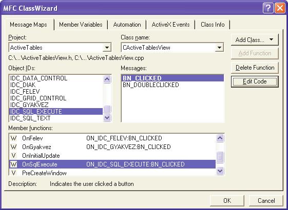 OnSqlExecute() eseménykezel definiálása void voidcactivetablesview::onsqlexecute() {{