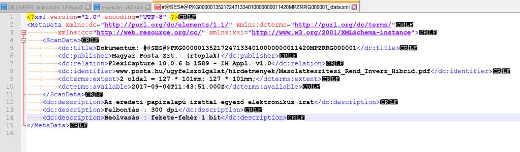 14. ábra: A meta-adatokat tartalmazó xml állomány egy szerkesztőben Amennyiben a.