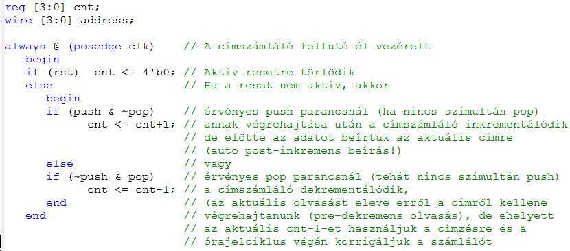 Veremtár (STACK), LIFO (Last In First Out) A címmutató számláló kódja A