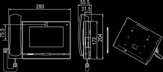 Műszaki adatok A készülék méretei Tápfeszültség...Power-over-Ethernet (IEEE 802.3af Class 0) Kommunikáció típusa... Kihangosított / Nyomógombos Kézibeszélő: Full-duplex / Nyomógombos Kijelző.