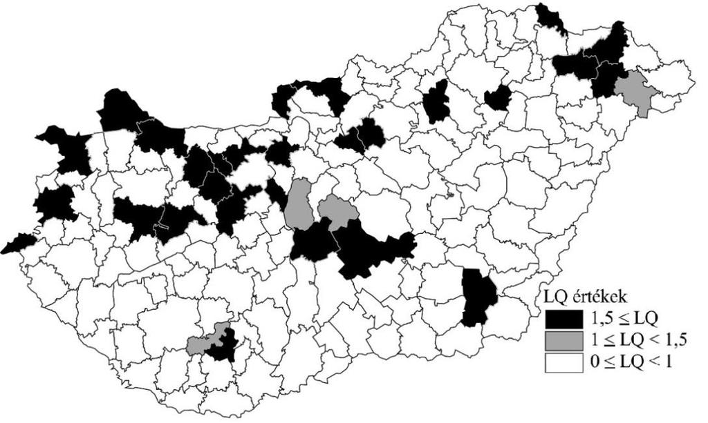 4. Az ágazatok térbeli koncentráltságának vizsgálata Magyarországon 89 4.13.