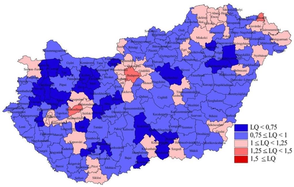 4. Az ágazatok térbeli koncentráltságának vizsgálata Magyarországon 69 4.5.