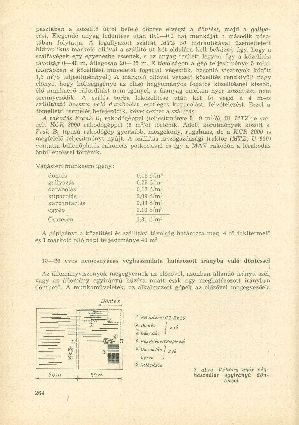 pasztában a közelítő úttól befelé döntve elvégzi a döntést, majd a gallyazást. Elegendő anyag ledöntése után (0,1 0,2 ha) munkáját a második pasztában folytatja.