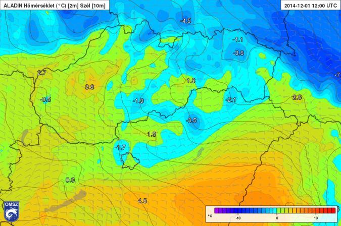 modell-előrejelzésen látható, hogy a magasban még a mediterrán ciklon délies áramlási rendszere lesz a meghatározó, ami pár fokkal melegebb levegőt hozhat hazánk térségében.