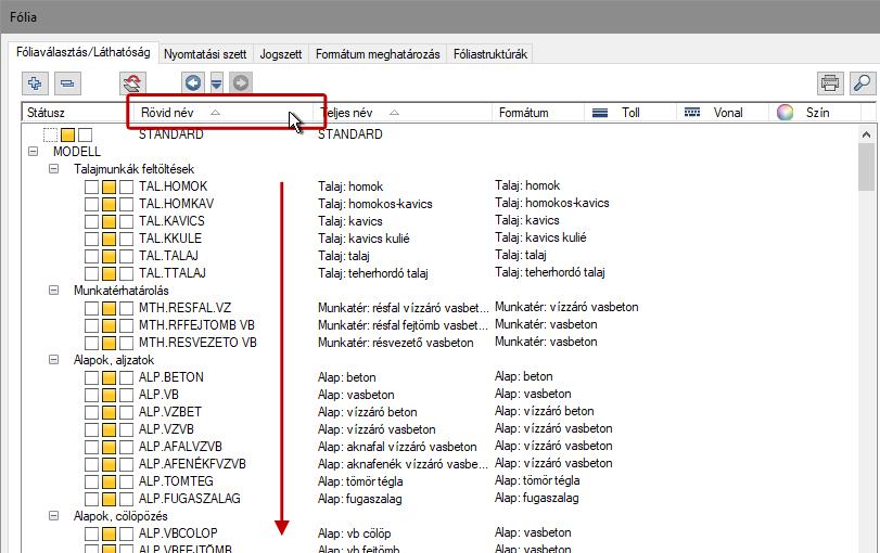 116 Alap Allplan 2019 Fólia párbeszédpanel oszloponként alfabetikusan szortírozható A Fólia párbeszédpanel táblázataiban szereplő bejegyzések most szortírozhatók oszlopok szerint alfabetikusan