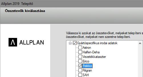 92 Új Peikko katalógus Allplan 2019 Megjegyzés a telepítéshez Figyeljen arra, hogy a gyártói katalógusok Egyéni telepítési típussal végrehajtott áttérés telepítés esetén nem lesznek automatikusan