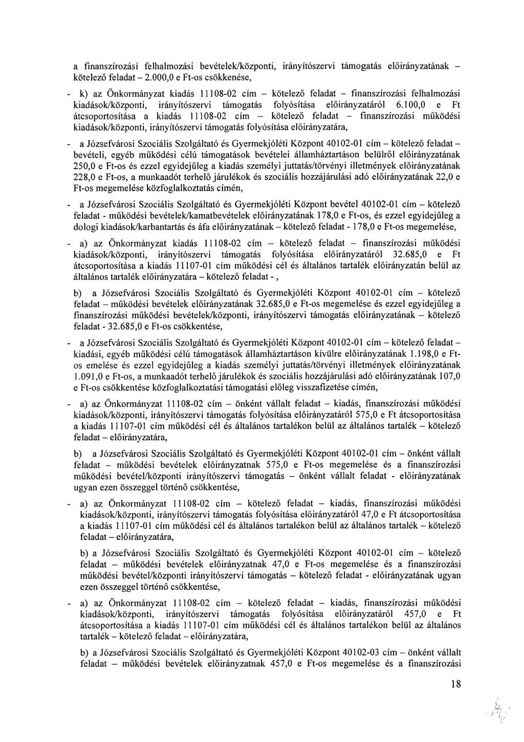 a finanszírozási felhalmozási bevételek/központi, irányítószervi támogatás ának kötelező feladat 2.